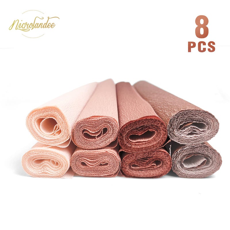 NICROLANDEE 8 Rolls Rose Gold Premium Crepe Paper Rolls for DIY Gift Wrapping Paper Crafts Birthday Wedding Holiday Paper Flower, 20 inches Wide by 6.56 ft Long, 4 Colors - Image 2
