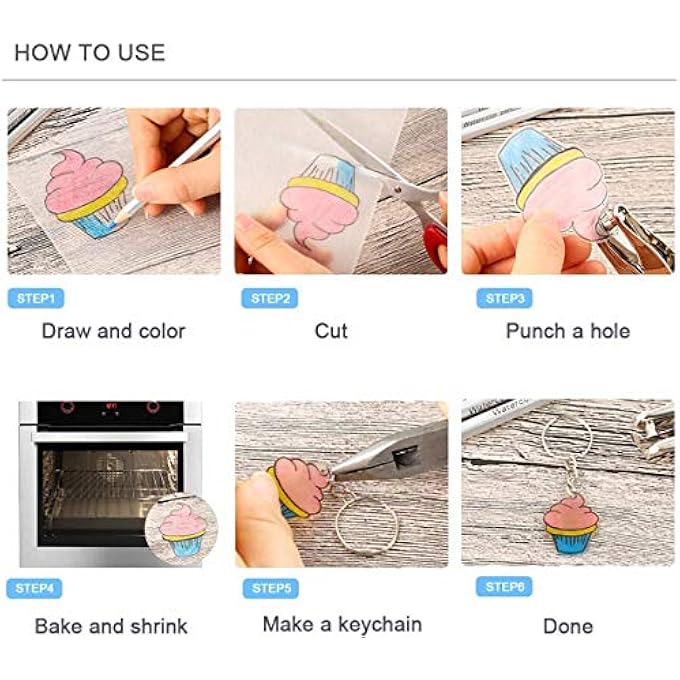 145 PIECES HEAT SHRINK PLASTIC SHEET KIT, 20 PCS SHRINKY ART PAPER WITH 125 PCS KEYCHAINS ACCESSORIES, DIY HAND MADE CREATIVE CRAFT TOOL FOR KIDS - Image 5