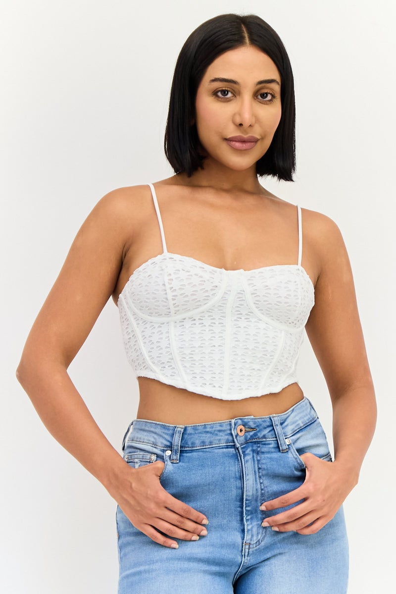 Bershka بلوزات نسائية بدون أكمام بتصميم مربع العنق، بيضاء - Image 1