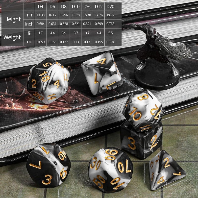 CiaraQ DND Polyhedral Dice Set with a Black Dice Bag for D&D RPG MTG Role Playing Table Games - Image 3