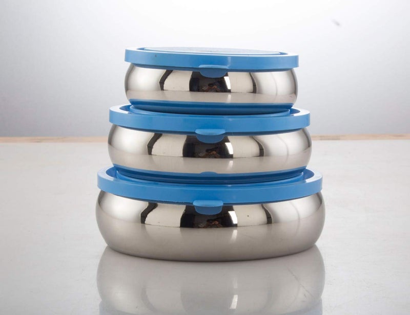 Expresso Bulging Airtight Leak Proof Food Storage Containers Stainless Steel Bowl Set of 3 Pc 250ml450ml700ml - Image 1