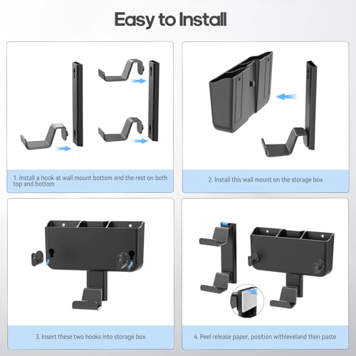 Kytok Controller & Headset & Remote Holder Wall Mount with No Drill, 2 Packs Gaming 4 Controllers Hanger Hook Mount for PS5/PS4/XBOX/Switch, Headphone Stand & Remote Control Holer Wall Shelf with Adhesives - Image 5