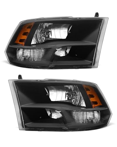 ADCARLIGHTS compatible with Dodge 09-18 Ram 1500/10-18 Ram 2500 3500 for 2009-2018 Ram Headlight Assembly Black Housing Amber Reflector Headlamp Replacement Driver and Passenger Sides - Image 1