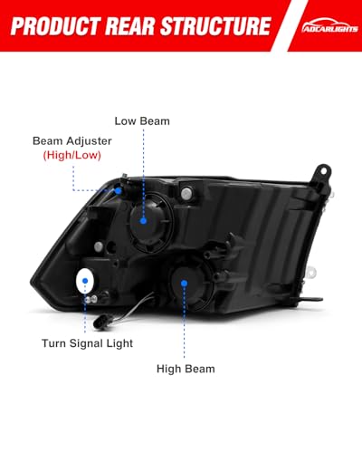 ADCARLIGHTS compatible with Dodge 09-18 Ram 1500/10-18 Ram 2500 3500 for 2009-2018 Ram Headlight Assembly Black Housing Amber Reflector Headlamp Replacement Driver and Passenger Sides - Image 4