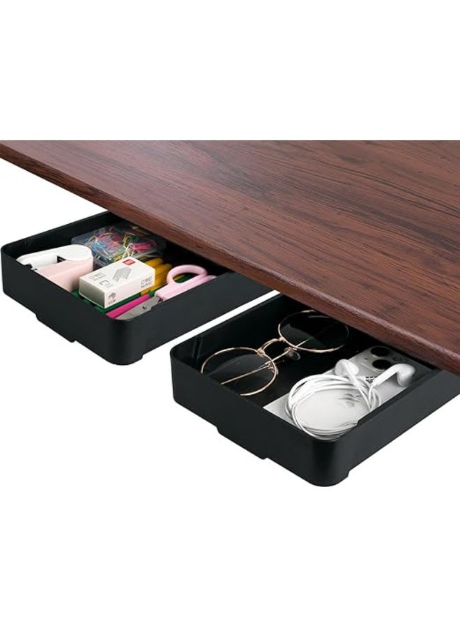 2 Pcs Under Desk Drawer, Self-Adhesive Hidden Desktop Organizer, Attachable Plastic Desk Drawer Slide Out, Table Storage Tray For Pencil Pen Stationery Home Office Organization, Large Black - Image 1