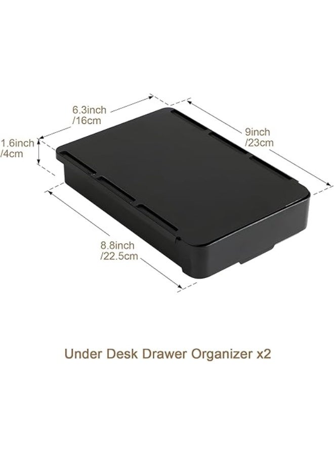 2 Pcs Under Desk Drawer, Self-Adhesive Hidden Desktop Organizer, Attachable Plastic Desk Drawer Slide Out, Table Storage Tray For Pencil Pen Stationery Home Office Organization, Large Black - Image 2