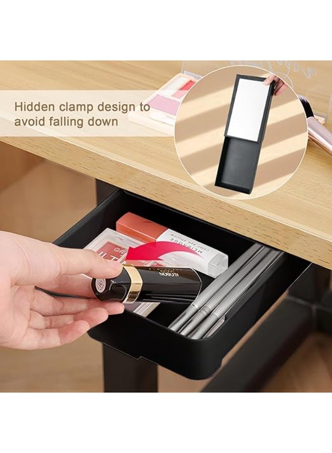 2 Pcs Under Desk Drawer, Self-Adhesive Hidden Desktop Organizer, Attachable Plastic Desk Drawer Slide Out, Table Storage Tray For Pencil Pen Stationery Home Office Organization, Large Black - Image 3