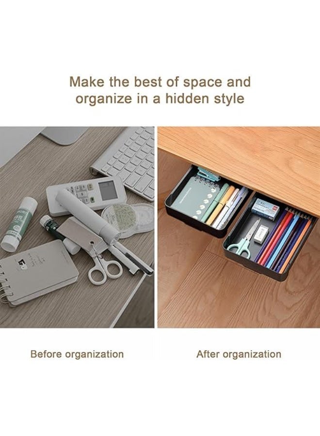 2 Pcs Under Desk Drawer, Self-Adhesive Hidden Desktop Organizer, Attachable Plastic Desk Drawer Slide Out, Table Storage Tray For Pencil Pen Stationery Home Office Organization, Large Black - Image 4