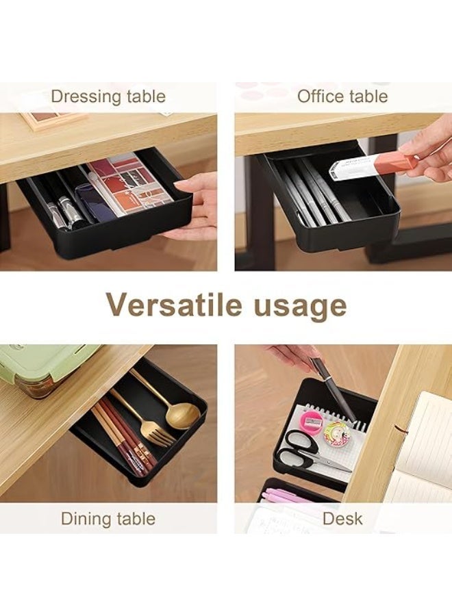 2 Pcs Under Desk Drawer, Self-Adhesive Hidden Desktop Organizer, Attachable Plastic Desk Drawer Slide Out, Table Storage Tray For Pencil Pen Stationery Home Office Organization, Large Black - Image 5