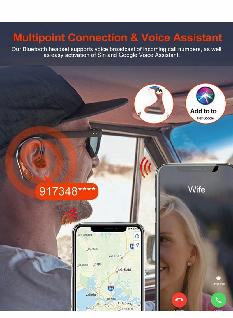 كابتن تيك Wireless Headset, Single Ear Bluetooth 5.2 Headset with Noise Canceling Mic Hands Free Cell Phones Earpiece Waterproof Bluetooth Headphones for iPhone/Android Business, Office, Running, Driving - Image 3