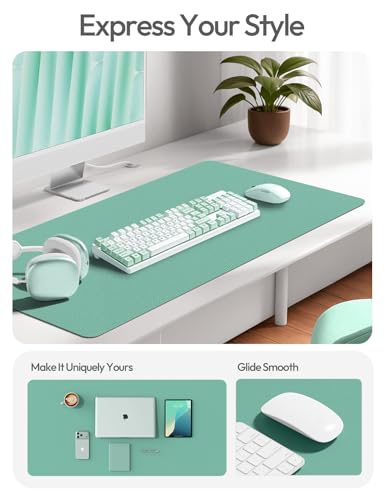 YSAGi Leather Desk Protector Office Mat Large Mouse Mat NonSlip PU Leather Blotter Laptop Desk Mat Waterproof Writing Pad for Office and Home GreenBlue 315 x 158 - Image 3