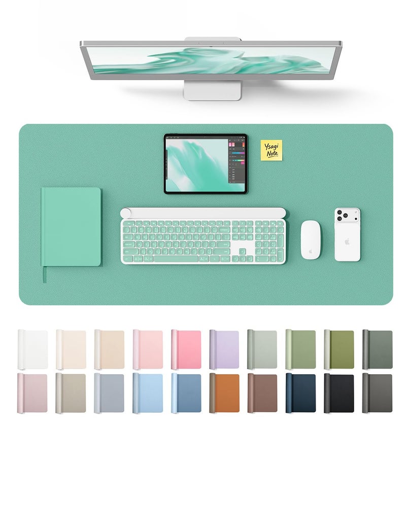 YSAGi Leather Desk Protector Office Mat Large Mouse Mat NonSlip PU Leather Blotter Laptop Desk Mat Waterproof Writing Pad for Office and Home GreenBlue 315 x 158 - Image 2
