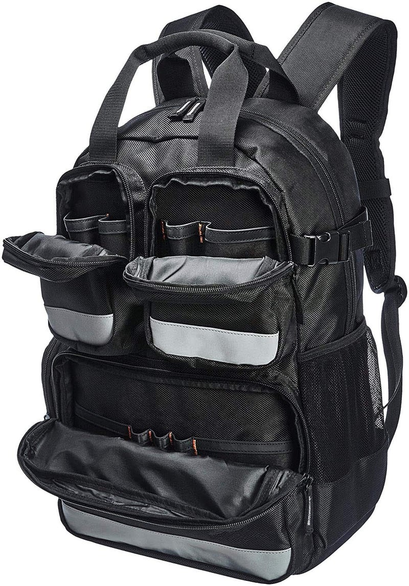 Pahal Nylon Tool Bag Backpack Waterproof Heavy Duty for Tools of Electrician,Technician,Black 19 Pockets 18 INCH - Image 2