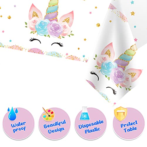 DaiUni 1PCS Unicorns Party Tablecloths for Birthday Decoration, Plastic Disposable Rectangle Table Covers for Kids Girls Birthday Baby Shower Party Supplies, 54" x 108" - Image 3