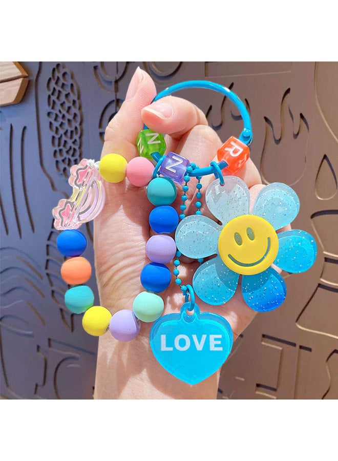 Cartoon Sunflower Beaded Bracelet Creative Rainbow Car Keychain Female Couple Bag Car Pendant Small Gift