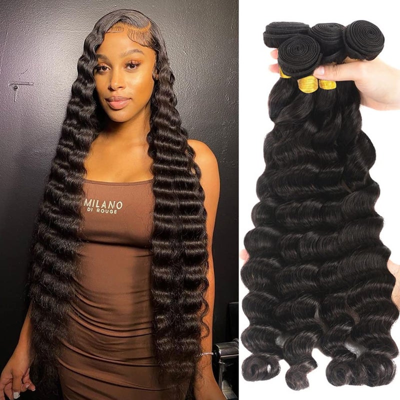 Loose Deep Wave Bundles Human Hair 4 Bundles 20 22 24 26 Inch 100 Unprocessed Brazilian Virgin Human Hair BundlesLoose Deep Wave 4 BundlesCan Be Dyed and Bleached Natural Black Color
