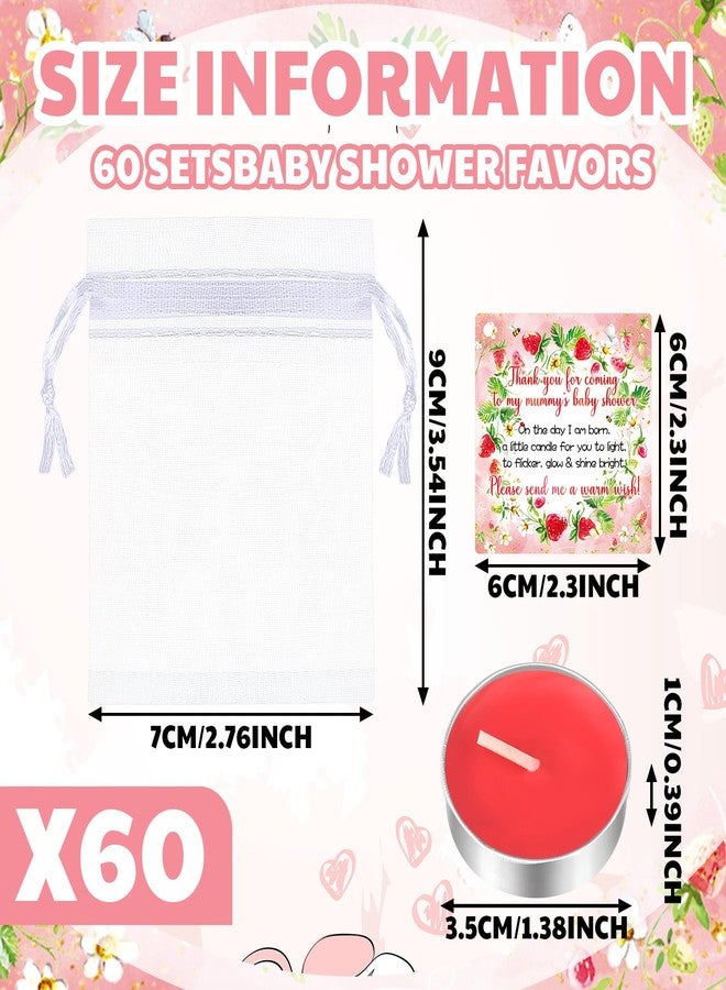 MTLEE 60 Sets Baby Shower Party Favors for Guests Baby Shower Gifts Tea Lights Candles with Thank Tags and Return Gift Bags for Birthday Gender Reveal Party Supplies(Red,Strawberry) - Image 2