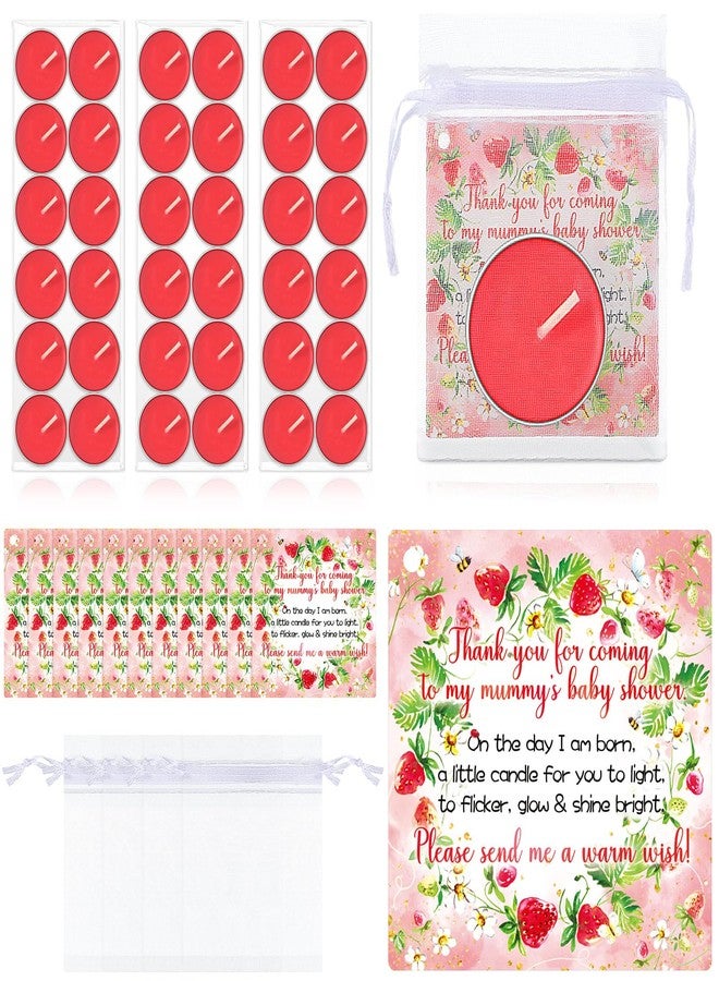 MTLEE 60 Sets Baby Shower Party Favors for Guests Baby Shower Gifts Tea Lights Candles with Thank Tags and Return Gift Bags for Birthday Gender Reveal Party Supplies(Red,Strawberry) - Image 1