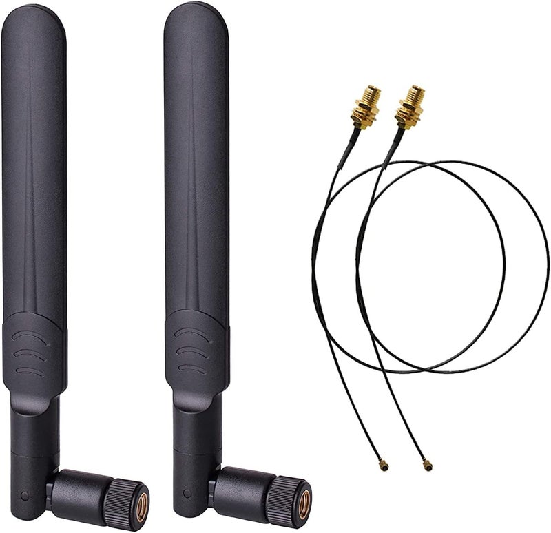 HIGHFINE 2 x 8dBi 2.4GHz 5GHz 5.8GHz Dual Band WiFi RP-SMA Male Antenna+2 x 35CM U.FL/IPEX to RP SMA Female Pigtail Cable for Mini PCIe Card Wireless Routers PC Repeater Desktop FPV UAV Drone PS4 Build - Image 1