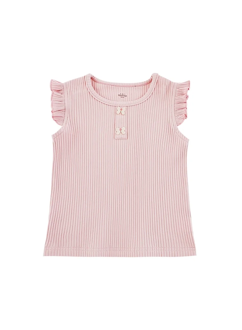 Yoehyaul Girls ribbed Cotton Top with Frill Sleeves and Bow detail
