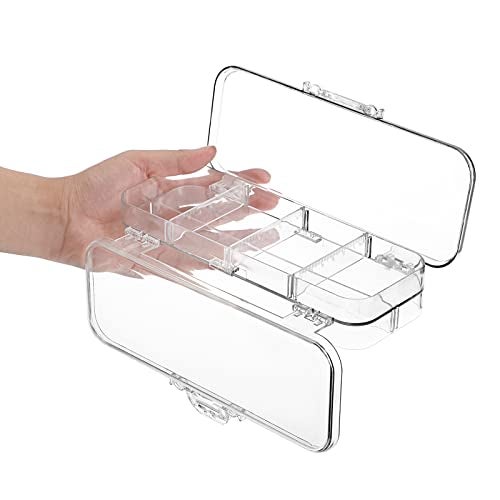 BTSKY Double Deck Pencils Box Clear Plastic Stationery Box with 4 Removable Ruler Dividing Spacers Multi-grid Home Utility Boxes with 6 Compartments for Pencils Erasers Clips (Clear) - Image 4