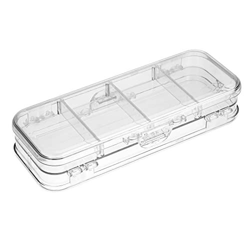 BTSKY Double Deck Pencils Box Clear Plastic Stationery Box with 4 Removable Ruler Dividing Spacers Multi-grid Home Utility Boxes with 6 Compartments for Pencils Erasers Clips (Clear) - Image 1