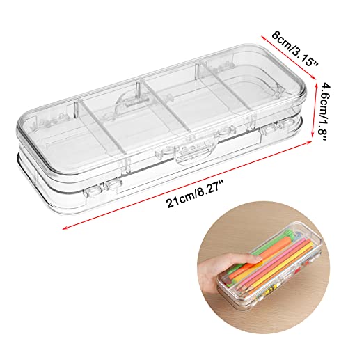 BTSKY Double Deck Pencils Box Clear Plastic Stationery Box with 4 Removable Ruler Dividing Spacers Multi-grid Home Utility Boxes with 6 Compartments for Pencils Erasers Clips (Clear) - Image 5