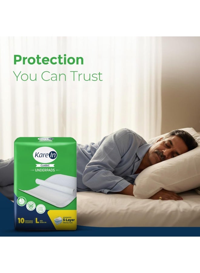 KareIn Classic Underpads For Adults, Large 60 x 90 cm, 10 Unit, Highly Absorbent, Anti-Bacterial, Rash Protection, Leak Proof, Protects Surfaces from Incontinence, Odor Control, Super Soft - Image 3