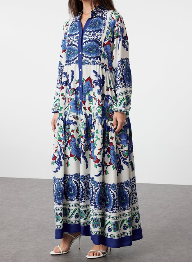 trendyol Blue Floral Viscose Woven Dress TCTSS24EB00221 - Image 4