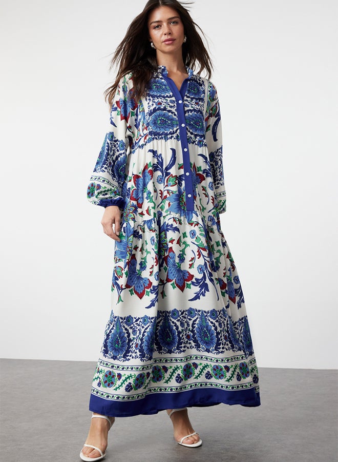 trendyol Blue Floral Viscose Woven Dress TCTSS24EB00221 - Image 1