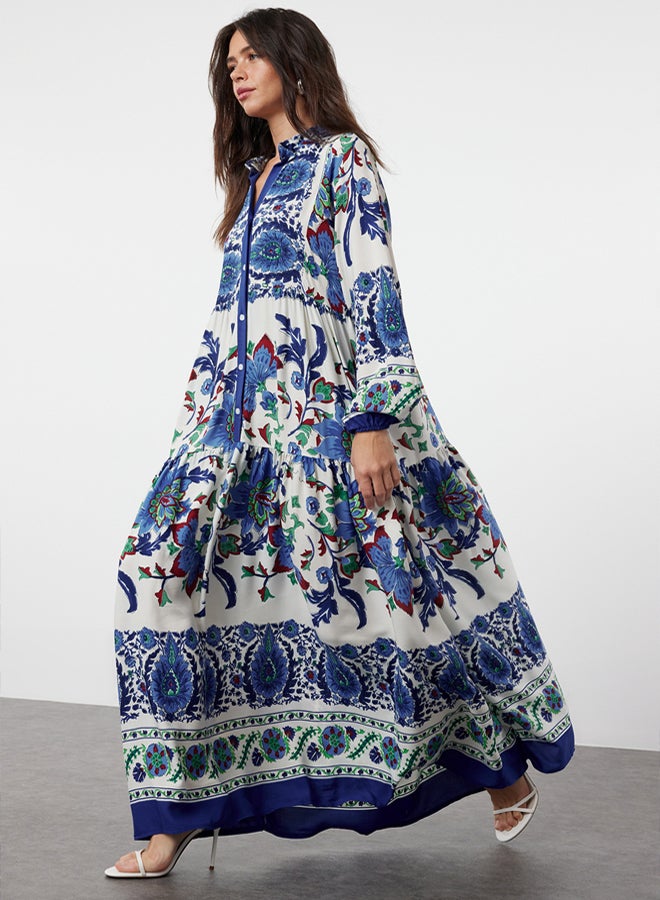 trendyol Blue Floral Viscose Woven Dress TCTSS24EB00221 - Image 2