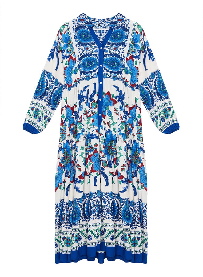 trendyol Blue Floral Viscose Woven Dress TCTSS24EB00221 - Image 5