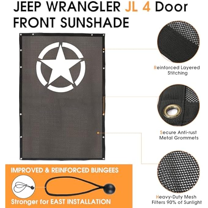 rayihni Bestaoo Sun Shade Mesh Bikini Top Sunshade UV Protection for Jeep Wrangler 2018-2023 JL JLU 4-Door (Star) - Image 3