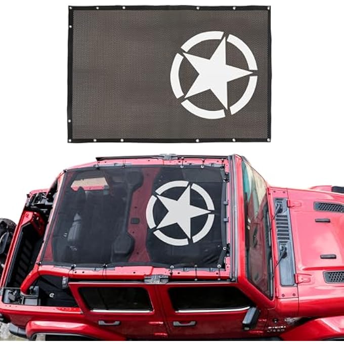 rayihni Bestaoo Sun Shade Mesh Bikini Top Sunshade UV Protection for Jeep Wrangler 2018-2023 JL JLU 4-Door (Star) - Image 1