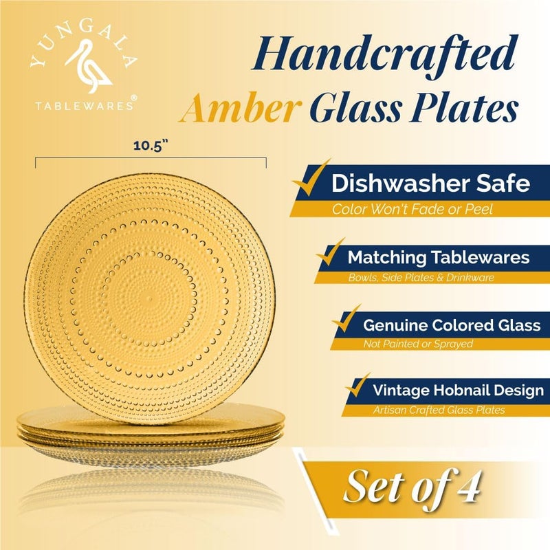 Yungala Amber Hobnail Glass Plates  Vintage Amber Glass Dinner Plates  Elegant Retro Tableware for Timeless Entertaining - Image 2