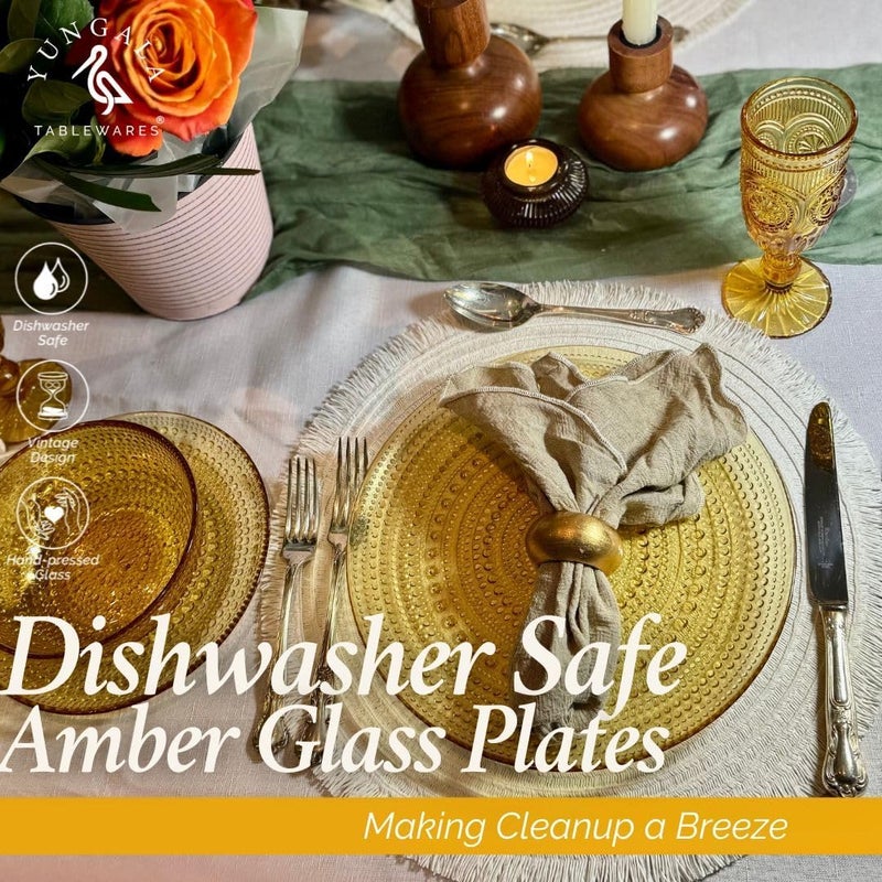 Yungala Amber Hobnail Glass Plates  Vintage Amber Glass Dinner Plates  Elegant Retro Tableware for Timeless Entertaining - Image 3