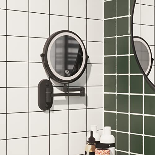 Ruacq Rechargeable Makeup Mirror Matte Black Double Sided Vanity Mirror with Lights Round 1x/10x Magnification 8 Inch Led Magnifying Mirror Stainless Steel and Zinc Alloy Modern Wall Mounted - Image 2