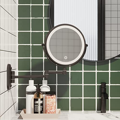 Ruacq Rechargeable Makeup Mirror Matte Black Double Sided Vanity Mirror with Lights Round 1x/10x Magnification 8 Inch Led Magnifying Mirror Stainless Steel and Zinc Alloy Modern Wall Mounted - Image 3