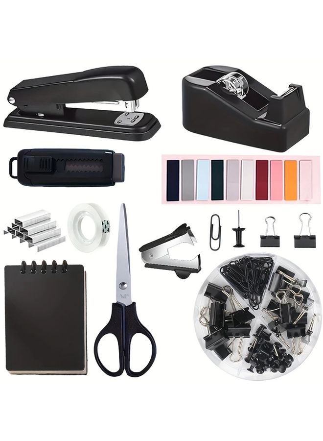 Purple 9 In 1 Back To School Stationery Set With Index Stickers Notebook Stapler Scissors - Image 4