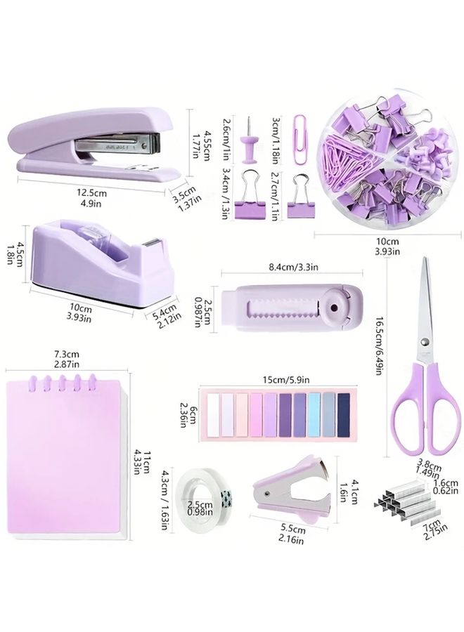Purple 9 In 1 Back To School Stationery Set With Index Stickers Notebook Stapler Scissors - Image 2