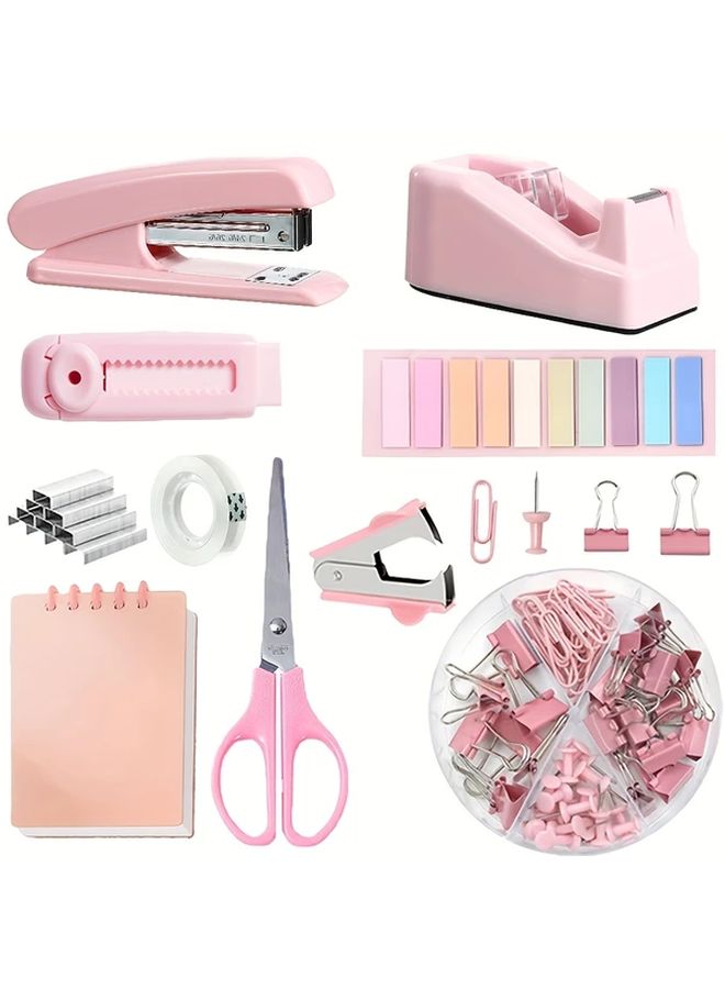 Purple 9 In 1 Back To School Stationery Set With Index Stickers Notebook Stapler Scissors - Image 3