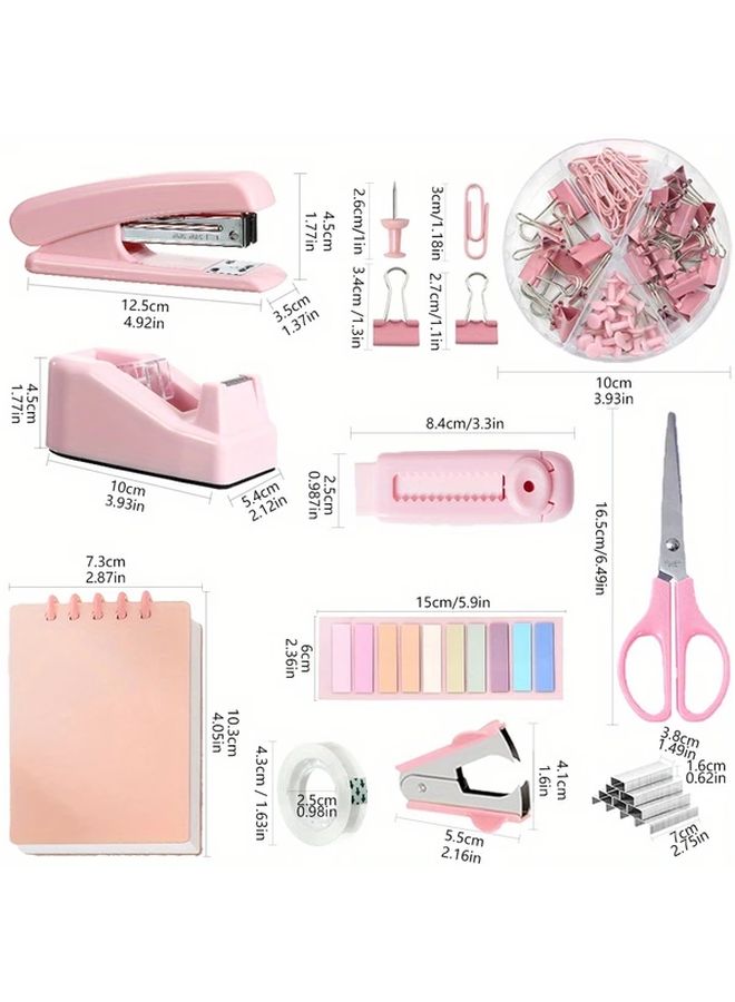 Purple 9 In 1 Back To School Stationery Set With Index Stickers Notebook Stapler Scissors - Image 5