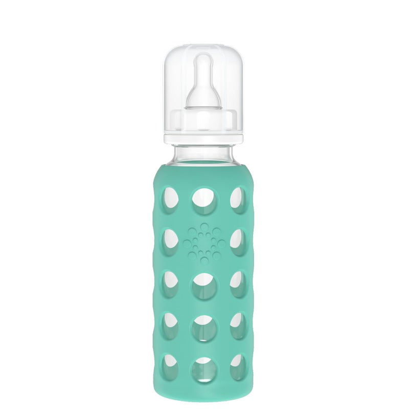 Lifefactory 9-Ounce Glass Baby Bottle with Stage 2 Nipple and Protective Silicone Sleeve Kale (LF110018C4) - Image 1