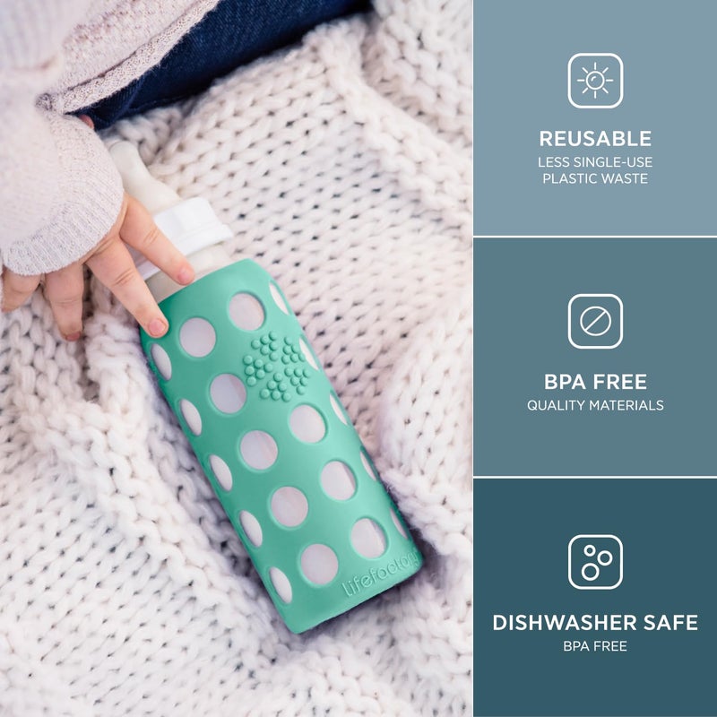 Lifefactory 9-Ounce Glass Baby Bottle with Stage 2 Nipple and Protective Silicone Sleeve Kale (LF110018C4) - Image 2