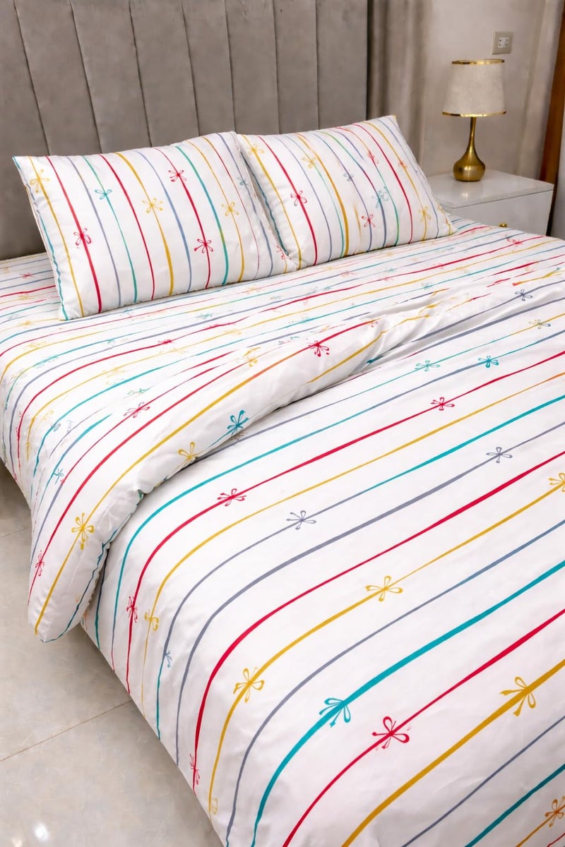 Anti-Pilling Cotton Duvet Cover, Size 220x240cm, Colorful Stripes, 2 Pillow Cases 50x70cm, Zipper