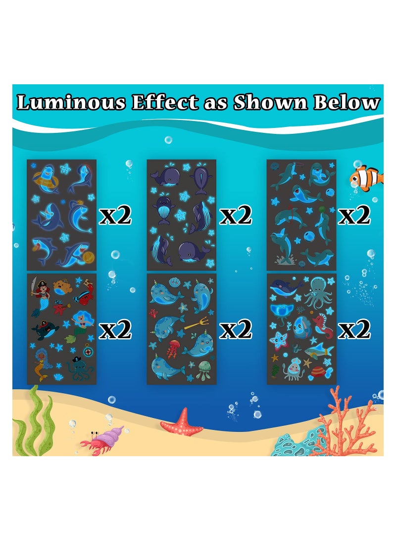 SYOSI Luminous Under Sea Temporary Tattoos Glow Ocean Beach Pool Birthday Party Decorations Supplies Favors Fake Tattoo Stickers for Kids Gifts 170 Styles 12 Sheets - Image 4