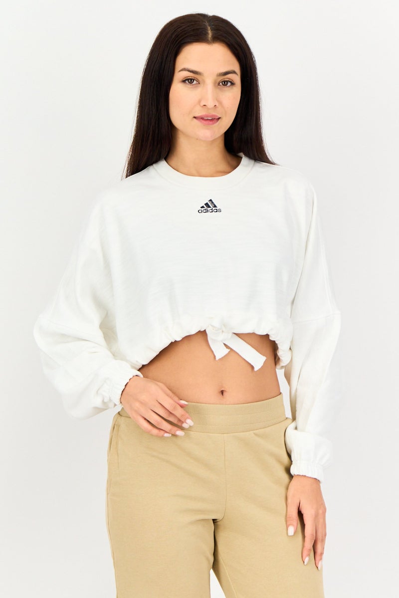 Adidas بلوزة رياضية نسائية بأكمام طويلة وقصيرة للرقص، بيضاء - Image 1