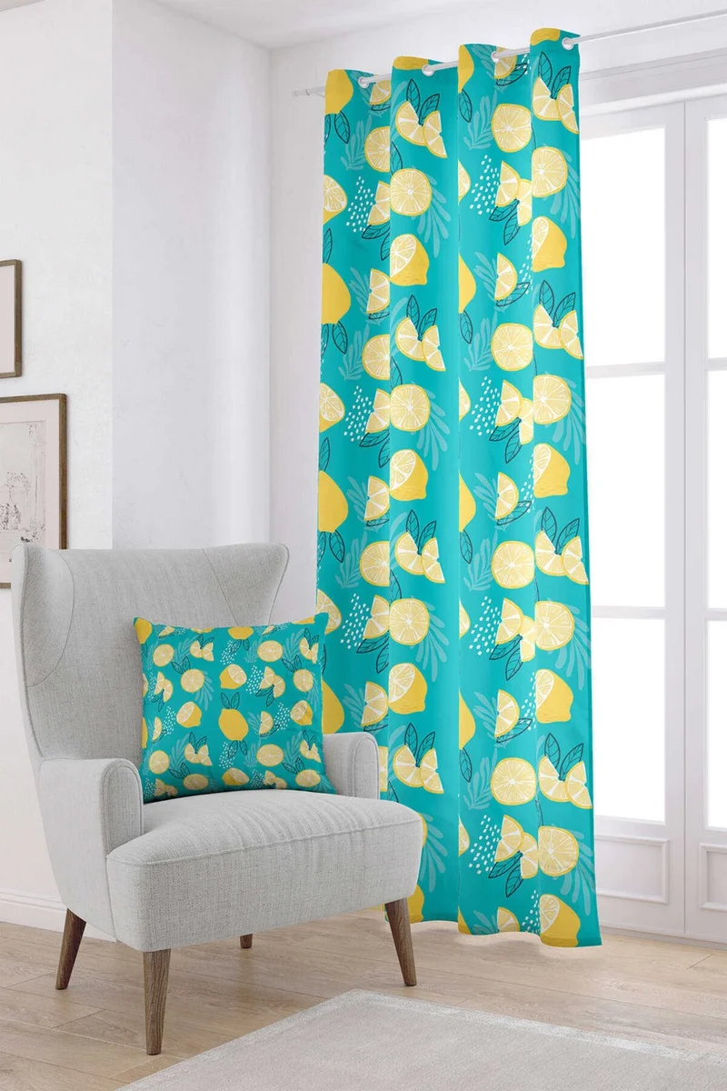 Cango Home Yellow Green Lemon Patterned Digital Printed Curtain OYTYK936-PR