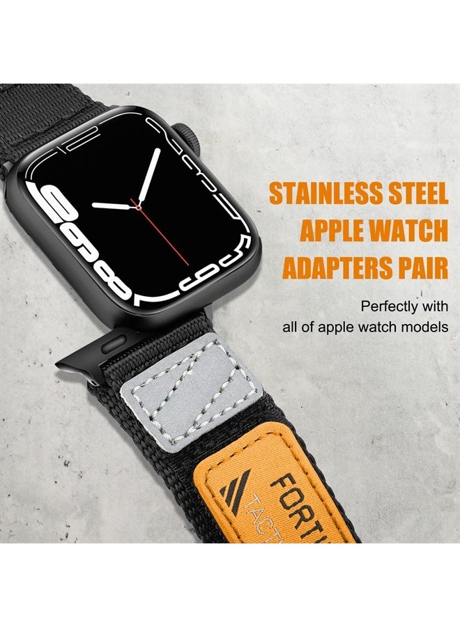Nylon Rugged Apple Watch Band Compatible with Apple Ultra Watch Band Apple Watch 38mm 40mm 41mm, Adjustable Tactical Extra long IWatch Band Men for Series 8/7/6/5/4/3/2/1 SE Black