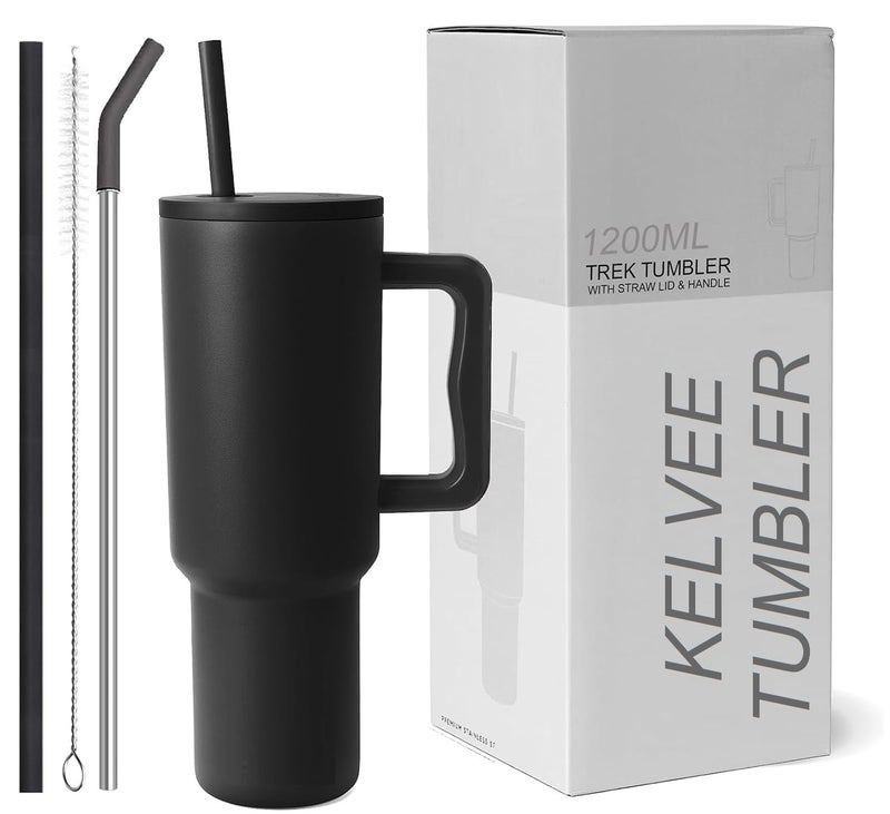 KELVEE 40oz Tumbler with Handle and Straw Lid Reusable Vacuum Insulated Stainless Steel Water Bottle Leakproof Coffee Sipper Mug for Keeping Beverages Hot or ColdPerfect for Travel Black - Image 1